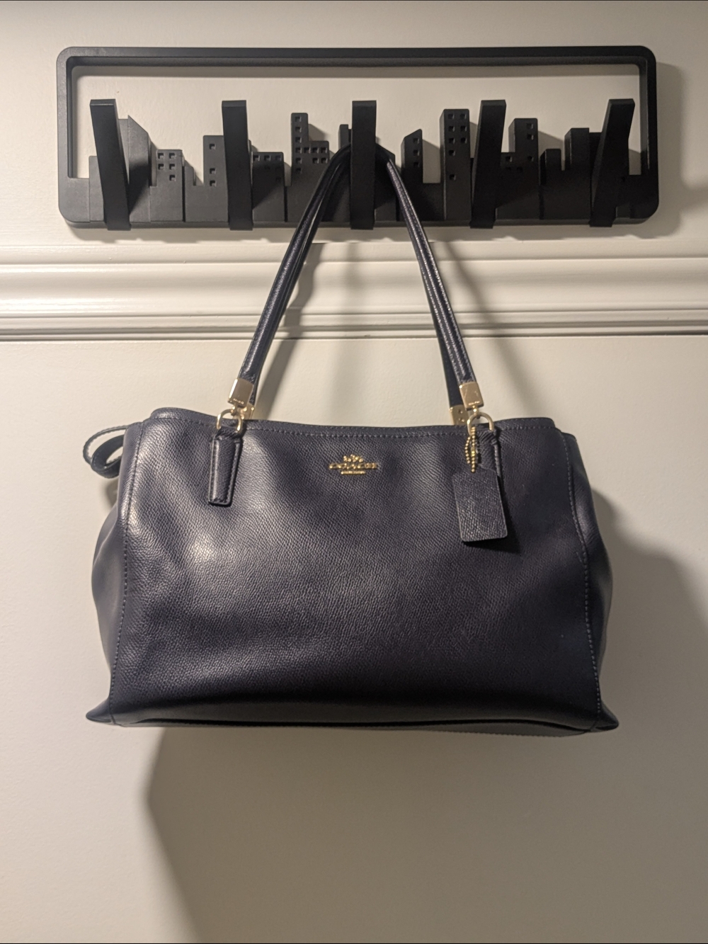 Coach Navy Pebbled Leather Satchel Crossbody Bag Gold Hardware EUC